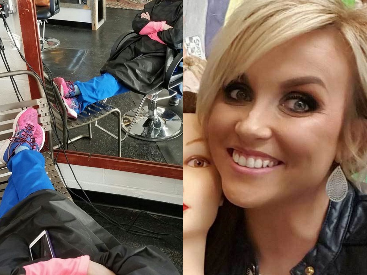 אחות נרדמה בכיסא של הספרית – אז הצוות הבחין בנעליים שלה וצילם בסתר את התמונה הזאת