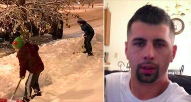 2 ילדים פילסו שלג מהמדרכה: אז אבא הבחין בגבר מאחוריהם